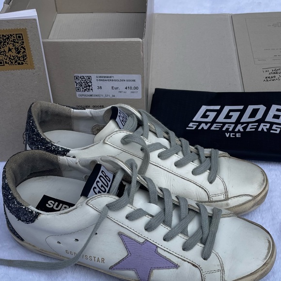 Golden Goose Superstars Lavender Star with Glitter Heels Size 38 - Picture 3 of 6